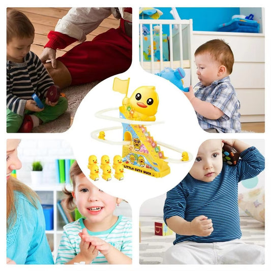 Funny Duck Roller Coaster Track Toy Climbing Stairs Electric Toy Duck Roller Electric Track Slide Stairs Coaster Toys For Kids