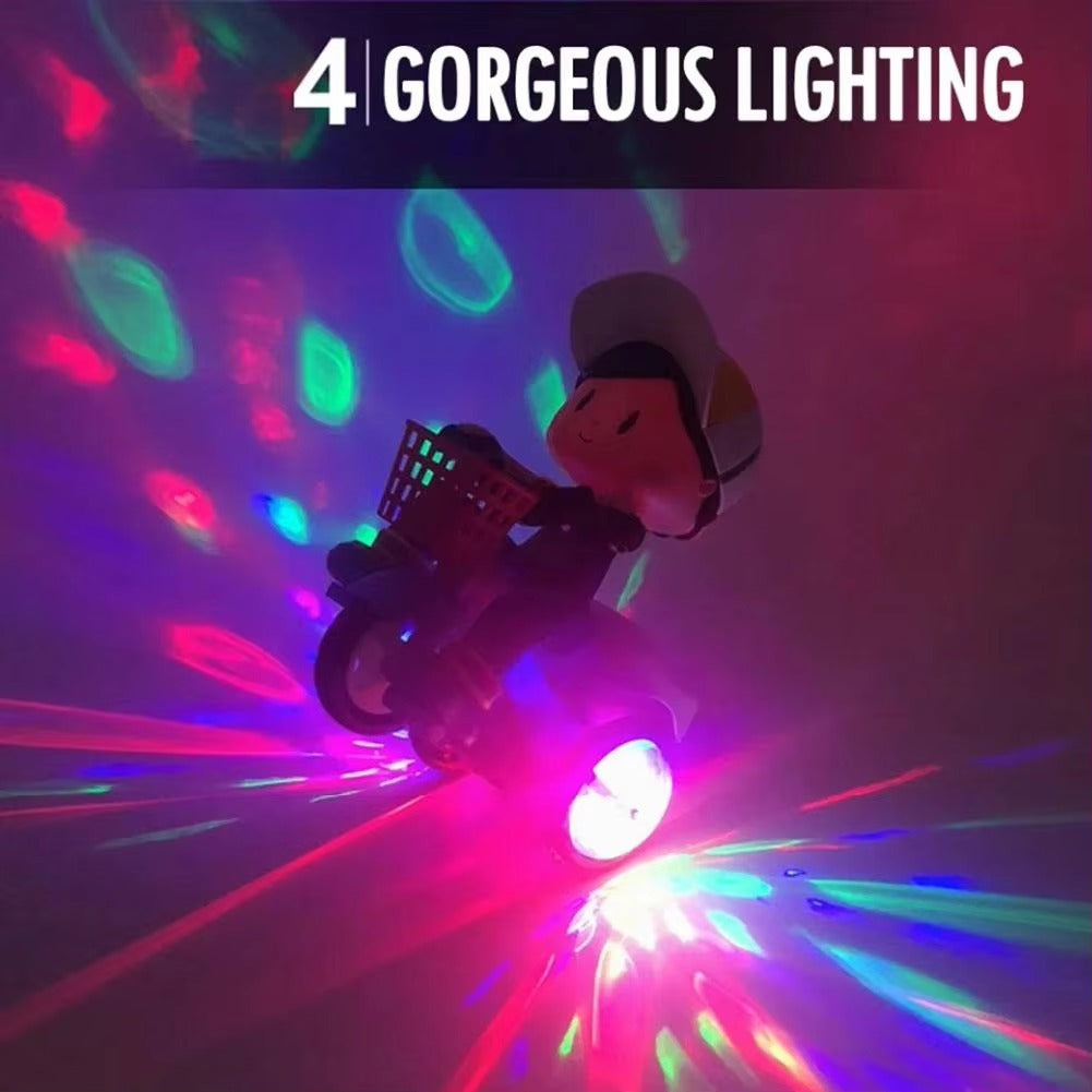 Music Stunt Cool Tricycle Car 360 Degree Rotate Luminous Motorcycle Model Family Dollhouse Miniature Furniture Playhouse Decor