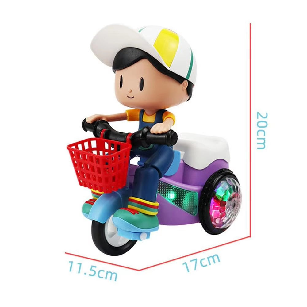 Music Stunt Cool Tricycle Car 360 Degree Rotate Luminous Motorcycle Model Family Dollhouse Miniature Furniture Playhouse Decor