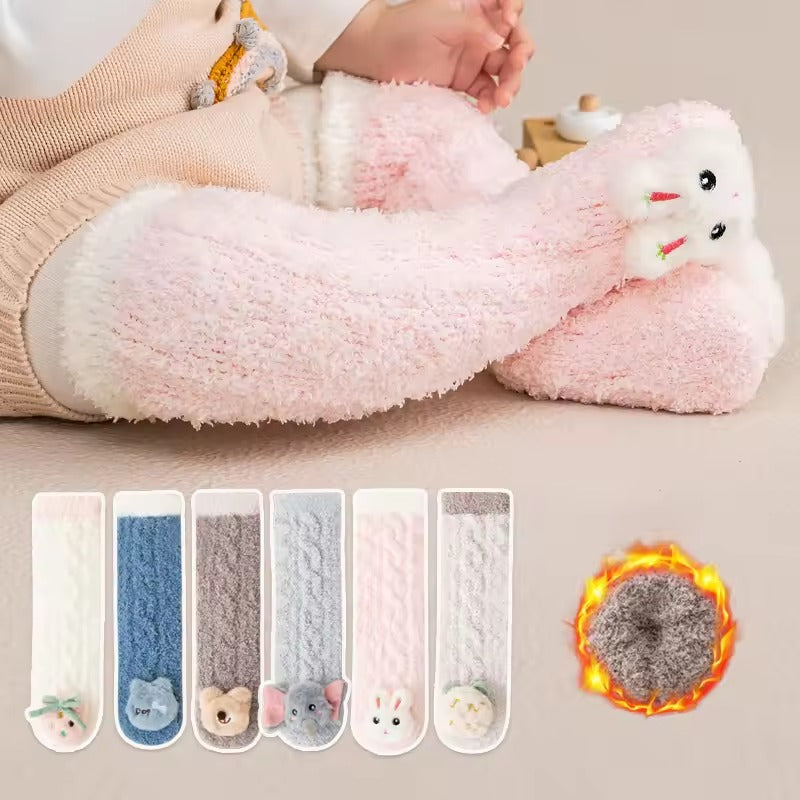 Coral Velvet Baby Long Socks Newborn Thermal Footwear Thick Plush Infant Knee High Sock Boy Girl Winter Leg Warmer Kids Stocking