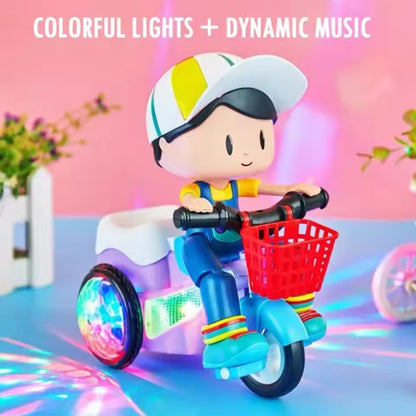 Music Stunt Cool Tricycle Car 360 Degree Rotate Luminous Motorcycle Model Family Dollhouse Miniature Furniture Playhouse Decor