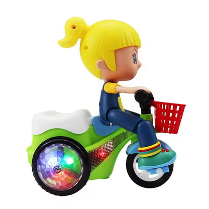 Music Stunt Cool Tricycle Car 360 Degree Rotate Luminous Motorcycle Model Family Dollhouse Miniature Furniture Playhouse Decor